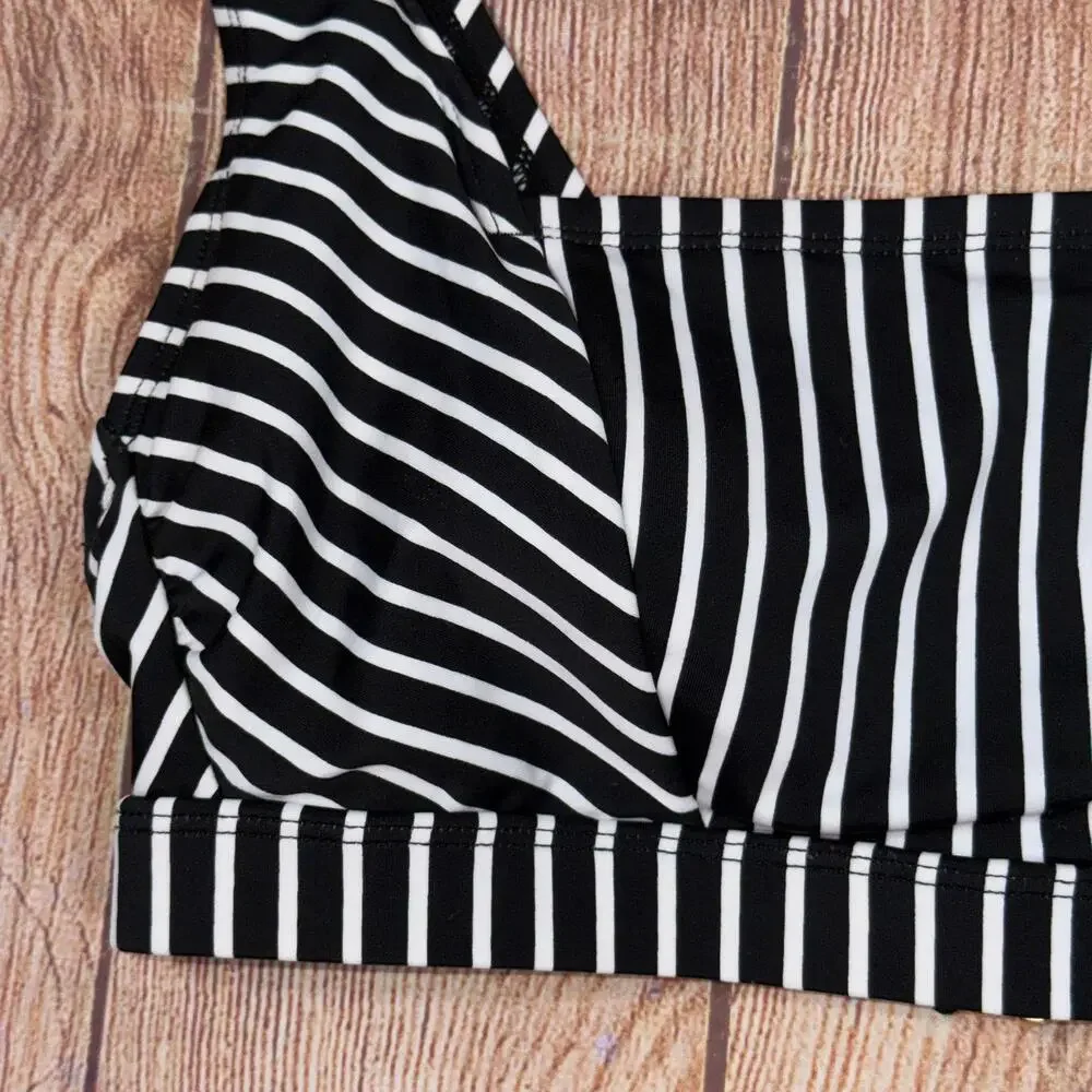 Kona Sol Medium Black and White Striped Bikini Top